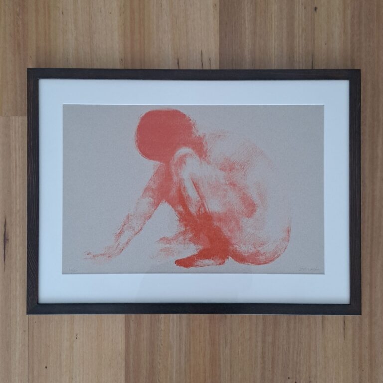 Tasmanian Oak picture frame ebonized over jarrah stain. Fitted with non-reflective glass.