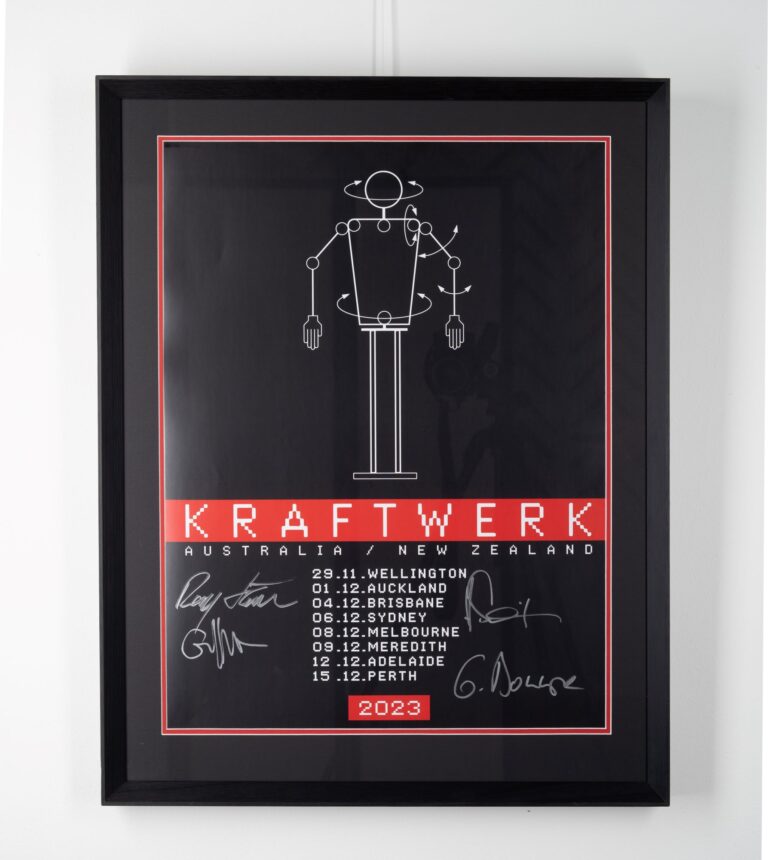 Signed Kraftwerk poster in Indian Ink picture frame with double mat