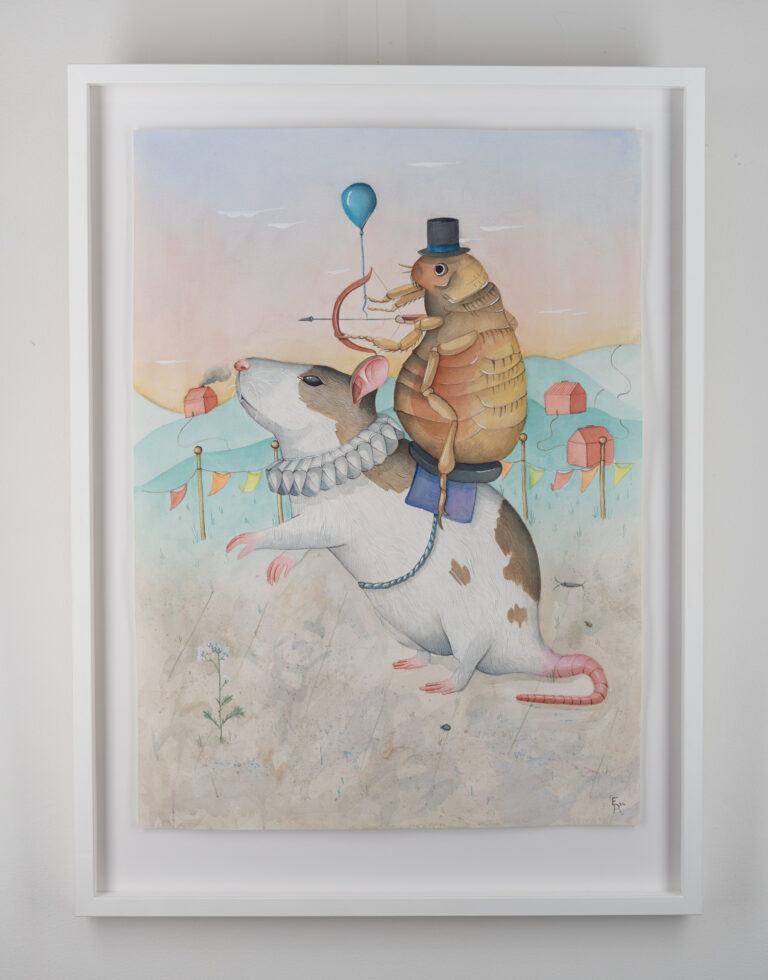 Painted white picture frame with float mount. Painting by Erin Renfrey.