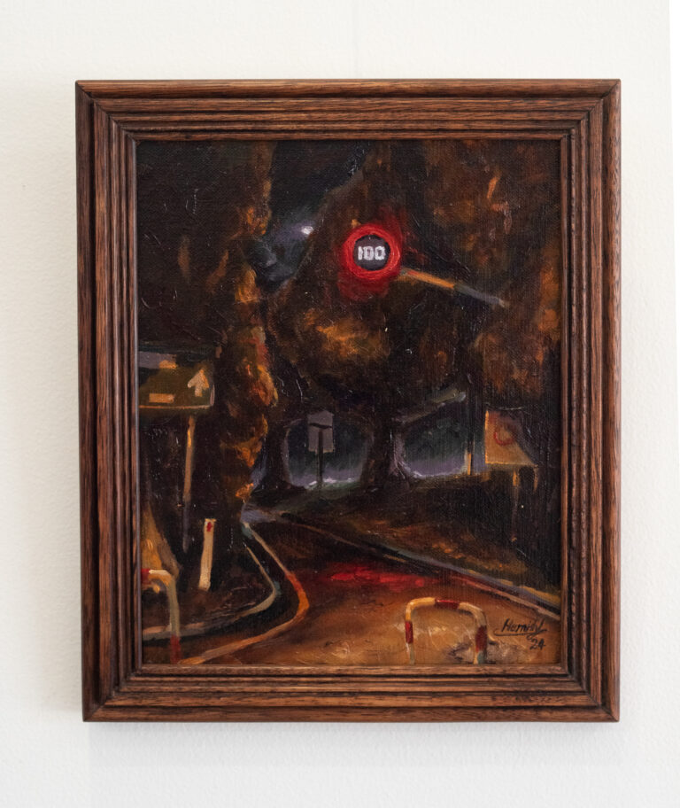Hand-carved Tasmanian Oak picture frame. Painting by Hamish Fleming.